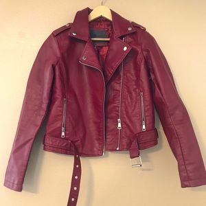 Faux red leather jacket